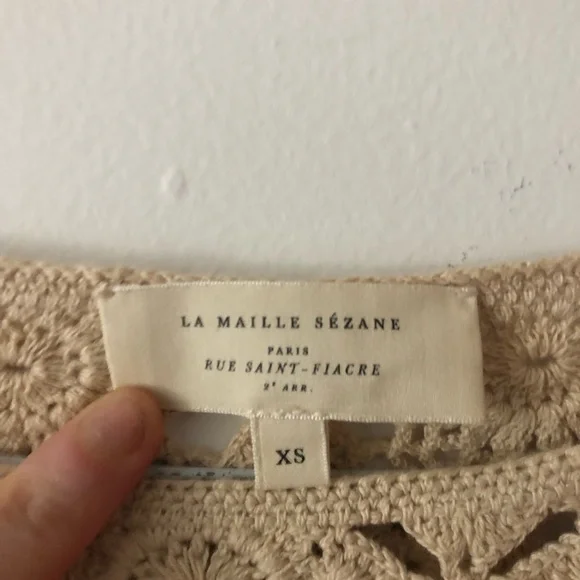 Sezane Dorine Top in Latte Tan Size XS Crochet Lace Blouse Cotton Tee Shirt - Picture 5 of 15